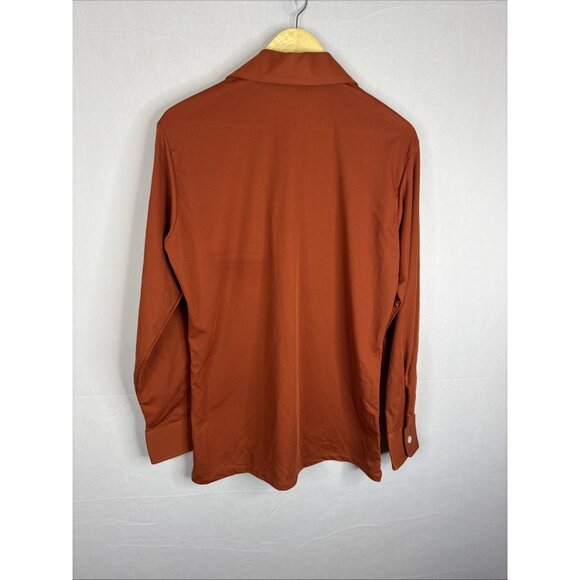 Vintage 70s Capri West Disco Shirt Rust Orange Big Collar Polyester 15.5 M - Picture 6 of 6